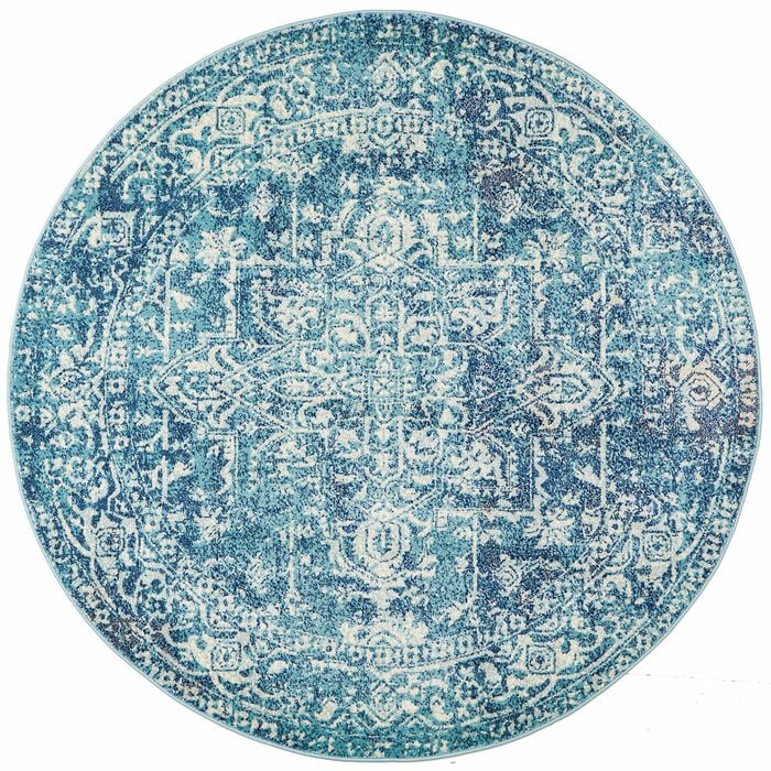 Sense 253 Blue 240x240cm - Large Round Transitional Pet Friendly Indoor Rug