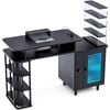 Ufurniture Nail Desk Manicure Table with Dust Collector, Removable Acrylic Shelf, LED Light, Charging Station Black