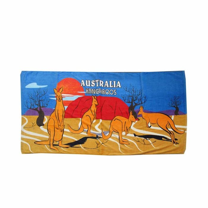 Australian Souvenir Cotton Beach Towel 75 X 150 Cm Uluru Kangaroos