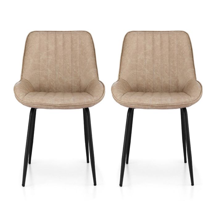 2x Artiss Dining Chairs Retro PU Leather Khaki Brown