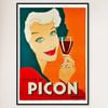 Galrie Picon Aperitif French Vintage Advertising Poster by Marcus Campbell Artwork Décor, Black Frame, 50 x 70cm (20 x 28inch)