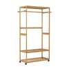 Oikiture Clothes Rack Open Wardrobe Garment Coat Stand Bamboo 2 Shelves Wheels