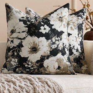 Gioia Casa 2-Pack Vintage Floral Chenille Cushion Covers 45cm x 45cm - Black