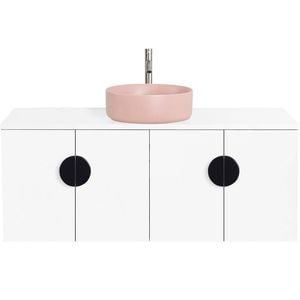 CIBO 1200mm White Mornington Wall Hung Vanity With Pink Basin And Black Handles