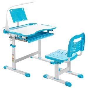 Costway Kids Study Desk&chair Set With Book Stand&led Light Blue