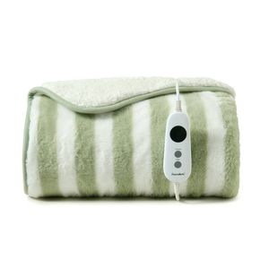 Dreamaker Linea Sherpa & Faux Fur Electric Heated Throw Blanket Olive 130x160cm | Safety Overheat Protection & Machine Washable