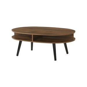 Design Square Minere Wooden Oval Coffee Table W/ Open Shelf - Walnut/Black
