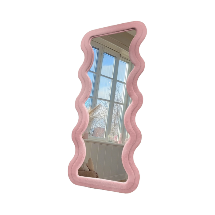 Best World 160cm x 60cm Wavy Teddy Velvet Full Length Mirror Pink Frame