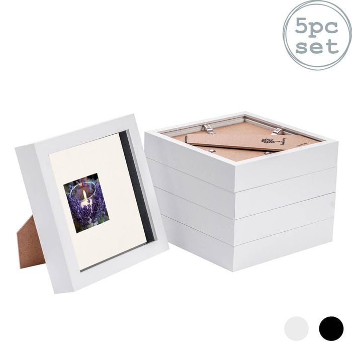 Nicola Spring 5 Piece 6 x 6 3D Shadow Box Photo Frame Set - Craft Display Picture Frame with 2 x 2 Mount - White