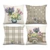 Catzon 4 Pcs Lavender Throw Pillow Covers Linen Summer Cushion Case for Sofa