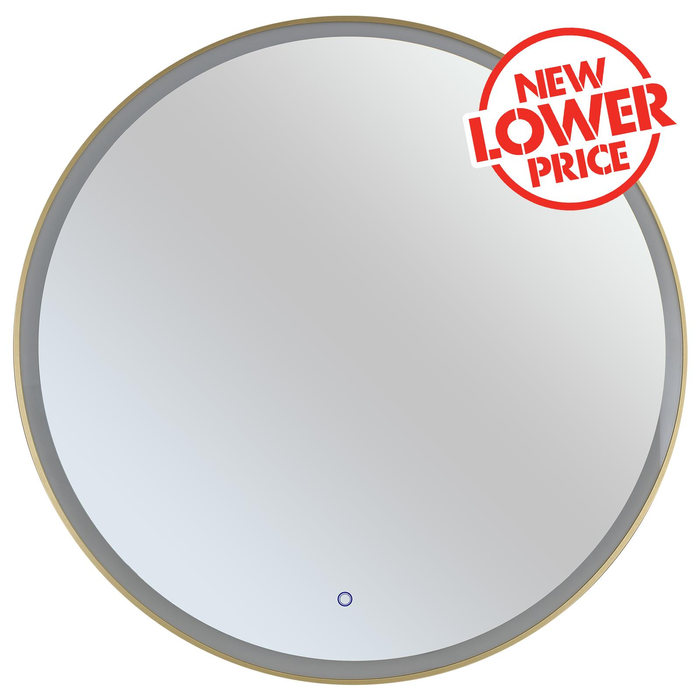 Mondella 800mm Round Brushed Brass Framed LED Mirror With Frosted Edge and Touch Switch for CCT + Dimmable + Defogger