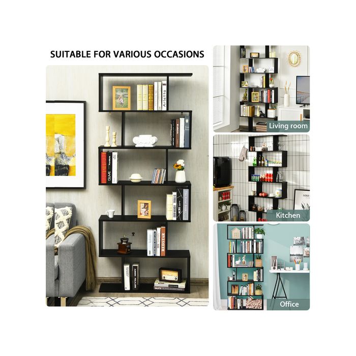 Costway 6-Tier Wood Bookshelf Display Storage Rack,Black - Bunnings ...