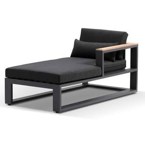 Balmoral Outdoor Aluminium And Teak Timber Daybed Chaise Lounge Right & Denim Grey Cushions