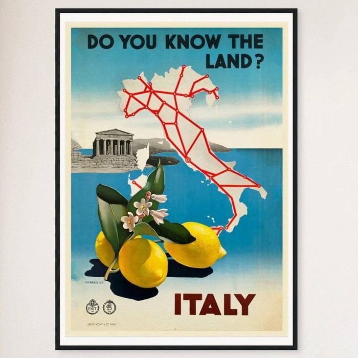 Galrie Italy Vintage Travel Print - Discover the Enchanting Landscapes of Italy Art Décor, Black Frame, 50 x 70cm (20 x 28inch)