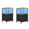 Ufurniture 2xnightstand With Led Light And Charging Station Industrial End Table 2 Fabric Drawers And Open Shelf Brown