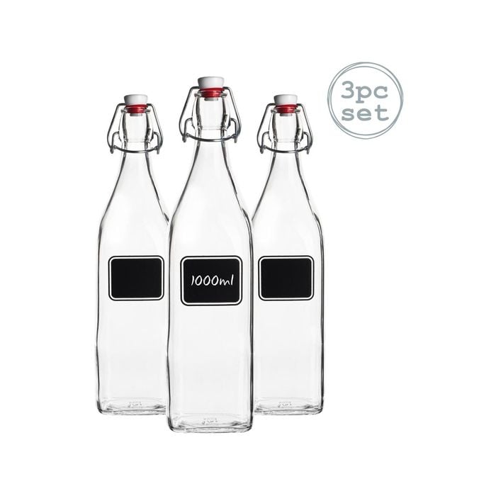 Bormioli Rocco 3pc Lavagna Glass Bottle Set with Chalkboard Label - 1L