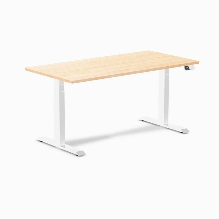 Desky Dual Sit To Stand Maple Hardwood Desk 150x75cm White Frame