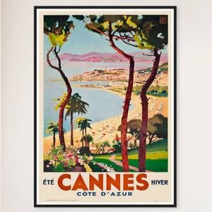Galrie Elegant French Vintage Travel Poster Cannes Côte d'Azur Art Print, Black Frame, A3 30 x 42cm (12 x 16inch)