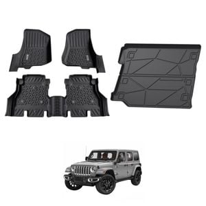 AUSGO Floor Mats & Boot Liner Set for Jeep Wrangler JL Series 4Door 2018-Onwards Car Floor Liners Cargo Mat