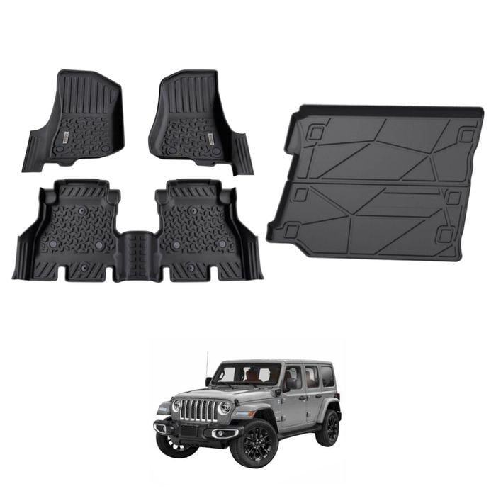 AUSGO Floor Mats & Boot Liner Set for Jeep Wrangler JL Series 4Door 2018-Onwards Car Floor Liners Cargo Mat