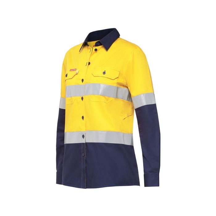 Hard Yakka Women's Size 14 Yellow/Navy Koolgear Hi Vis Vented Taped Shirt