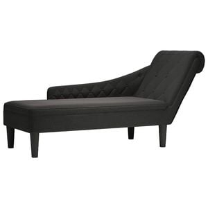 vidaXL Chaise Lounge with Pillow and Right Armrest Black Fabric