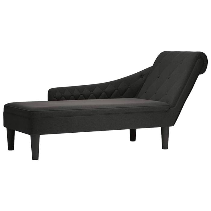 vidaXL Chaise Lounge with Pillow and Right Armrest Black Fabric