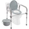 EQUIPMED Over Toilet Foldable Safety Frame, Seat with Splash Guard, Commode, Padded Armrests, Adj Height, Non-Slip Feet, 136kg
