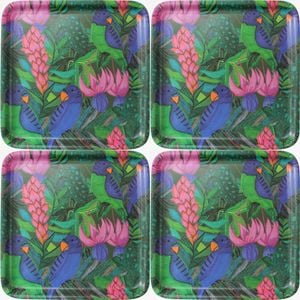 4PK LVD Melamine/Bamboo Serving Tray Amazon Parrot Kitchen Decor 33cm Square