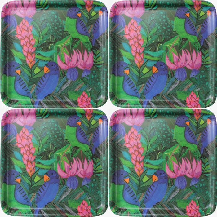 4PK LVD Melamine/Bamboo Serving Tray Amazon Parrot Kitchen Decor 33cm Square