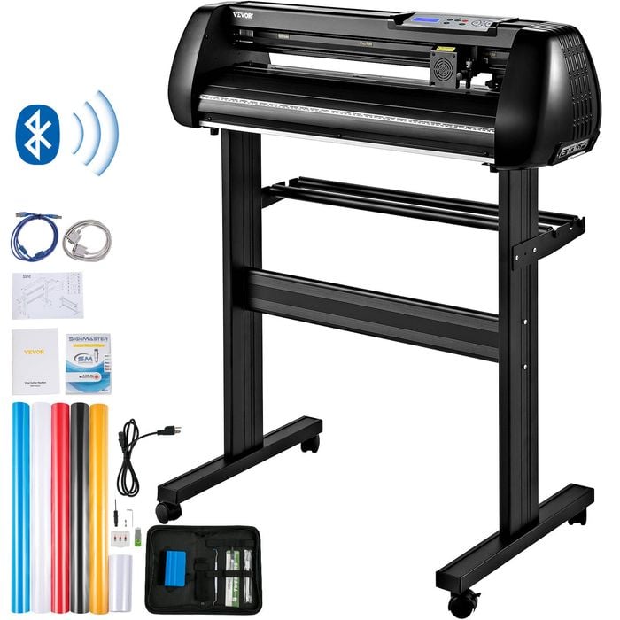 VEVOR Vinyl Cutter Machine Black Offline Bluetooth Steel Roller Shaft Adjustable Speed Force
