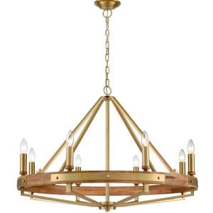 CLA Lighting Funale Interior Candelabra Oak Wood 8-Light Pendant Light Satin Brass
