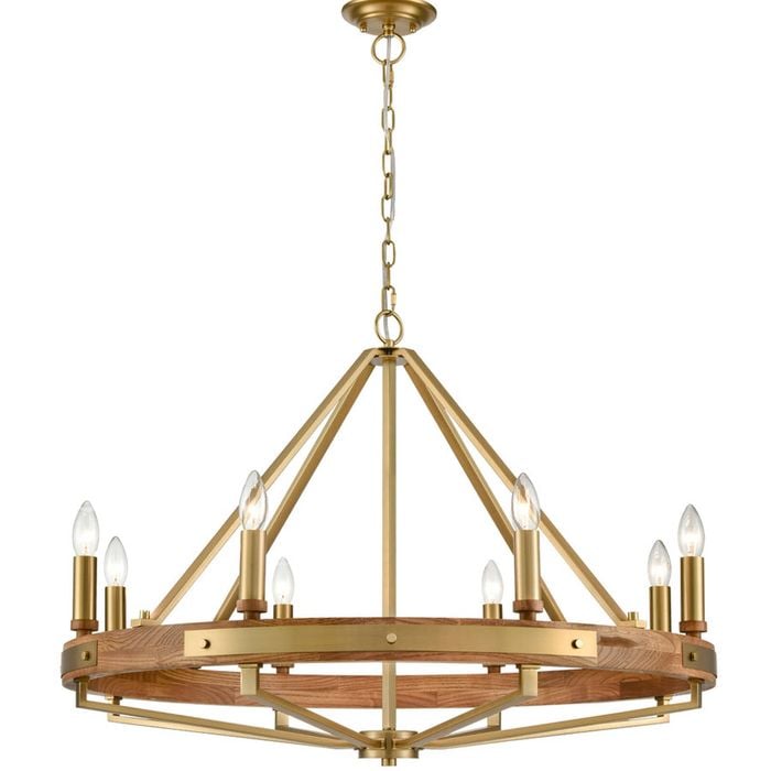CLA Lighting Funale Interior Candelabra Oak Wood 8-Light Pendant Light Satin Brass