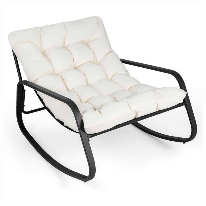 Costway Oversize Rocking Chair Lounge 205kg 13cm Tufted Cushion Beige