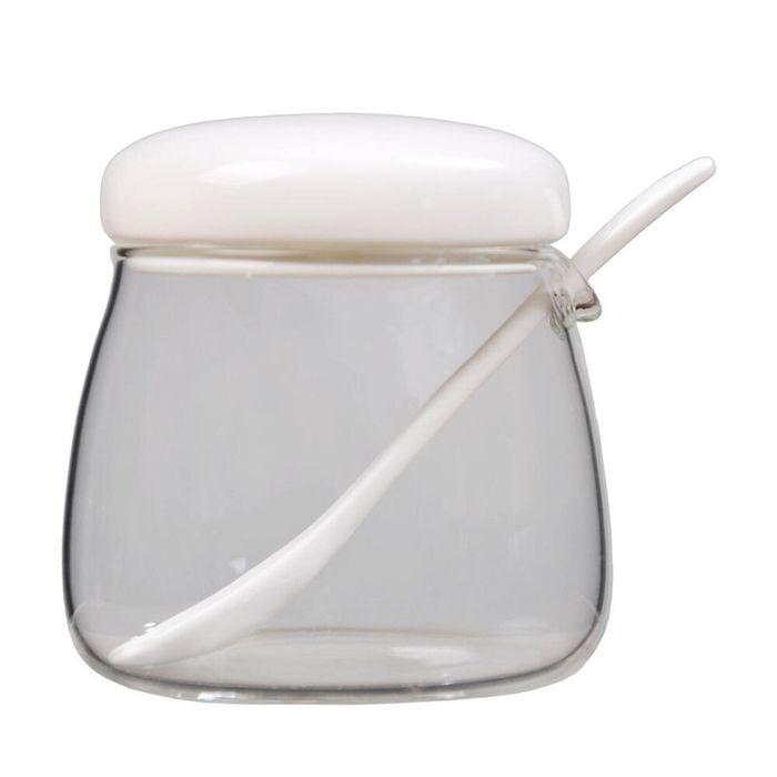 NF Living Condiments Jar 350ml 9x9cm Glass Kitchen Ceramic Organisers White