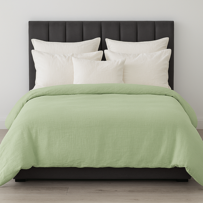 100% Cotton Muslin Duvet Quilt Cover Set w/ 2 Pillow Cases in Pastel Green Queen