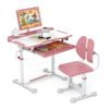 Costway Kids Study Desk & Chair Set Tilt Writing Table w/Book Stand Pink