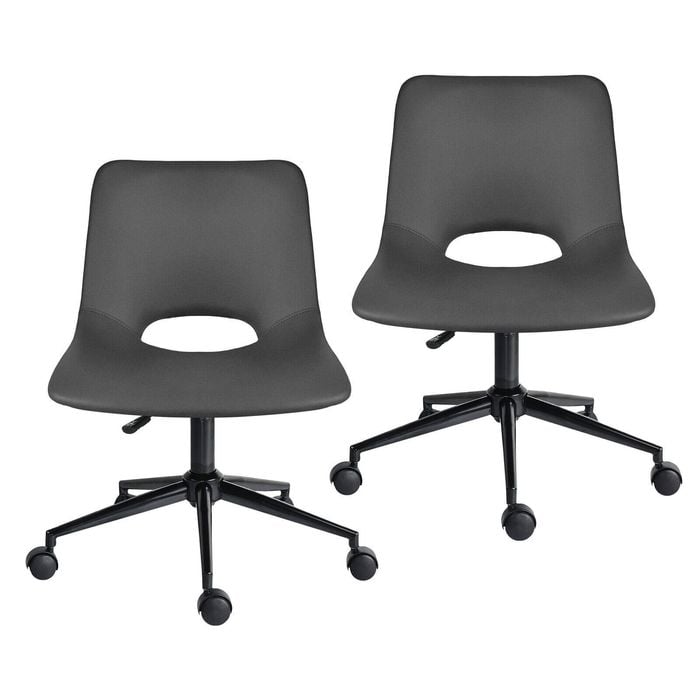 La Bella Grey 2 Set Office Desk Chair - PU Leather Home Swivel Chair Cut-Out Seat HALO