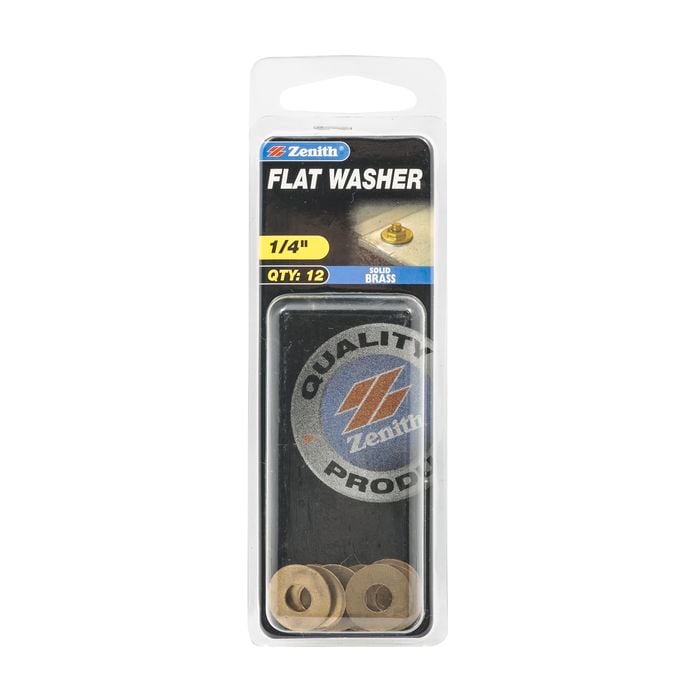 Zenith 1/4" Solid Brass Flat Washer - 12 Pack