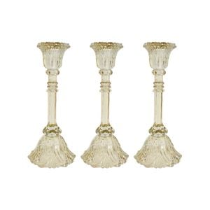 3PK Glass 25cm Large Belle Taper Stick Candle Holder - Champagne