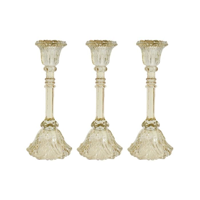 3PK Glass 25cm Large Belle Taper Stick Candle Holder - Champagne