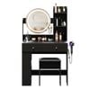 Ufurniture Modern Dressing Table with Power Outlets  LED Round Mirror Black