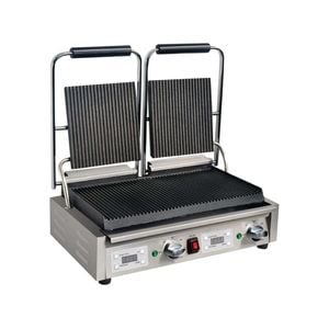Apuro Double Contact Grill Ribbed Plates With Timer - Commercial Sandwich Presses (fc383-a)