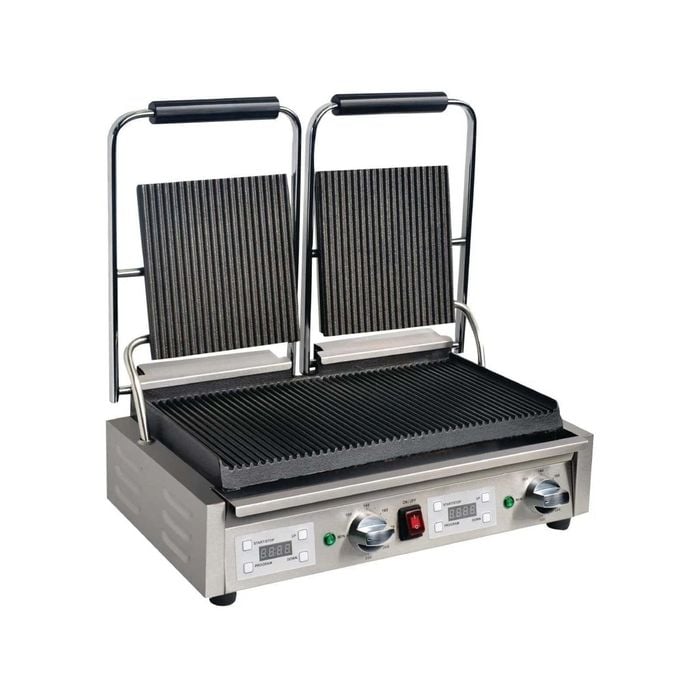 Apuro Double Contact Grill Ribbed Plates with Timer - Commercial Sandwich Presses (FC383-A)