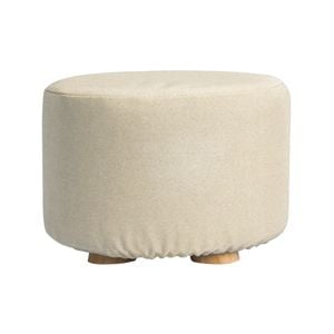 La Bella Beige Fabric Ottoman Round Wooden Leg Foot Stool