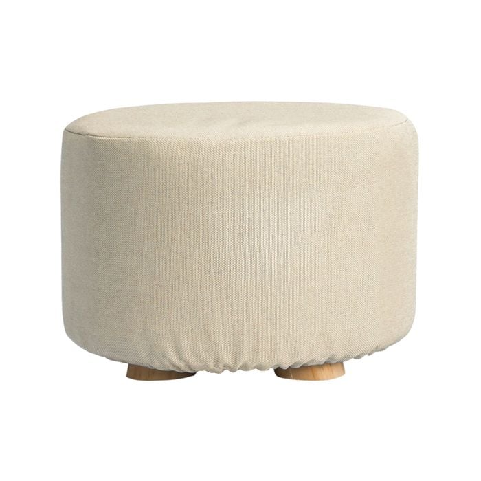 La Bella Beige Fabric Ottoman Round Wooden Leg Foot Stool