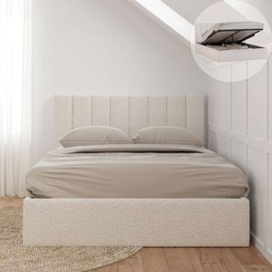 Ormond Queen Ivory White Boucle Gas Lift Storage Bed Frame