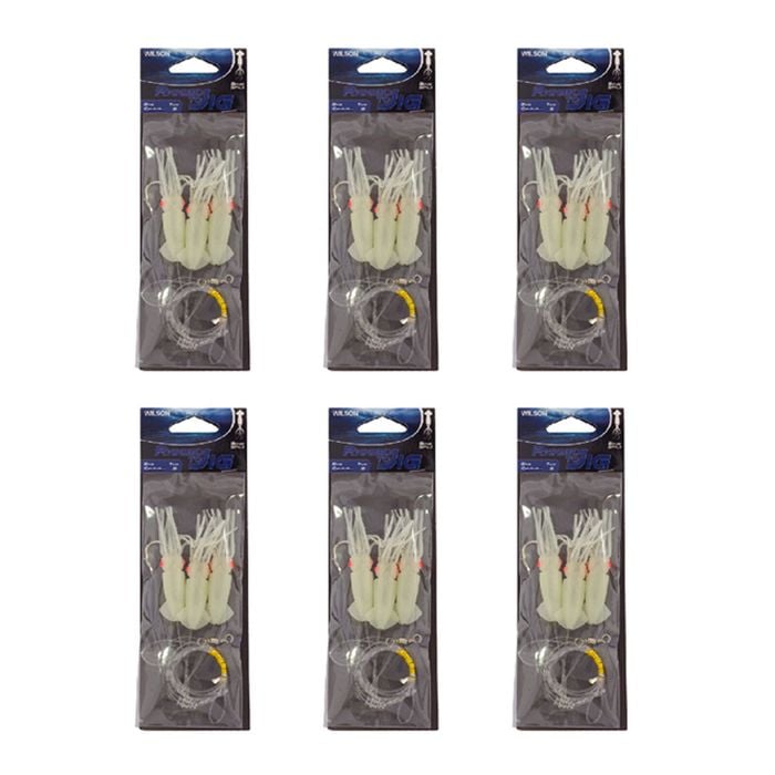6x Wilson Rigged to Jig Rig 3 Hook Squid Style Jig Fully UV Active - Colour #5
