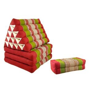Jumbo Thai Triangle Pillow Three-Fold Day Bed with Arm/Leg Rest Block - Red & Green