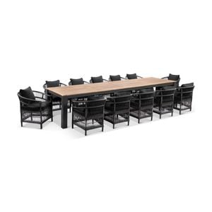 Balmoral 3.55M Outdoor Teak Top Aluminium Table With 12 Malawi Wicker Chairs
